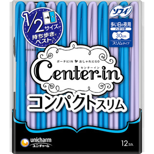 センターインコンパクトふわふわタイプ 多い日の夜用１２枚 | ユニ・チャーム