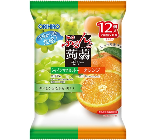 ぷるんと蒟蒻マスカット＋オレンジ ２４０ｇ（２０ｇ×１２個） | オリヒロ