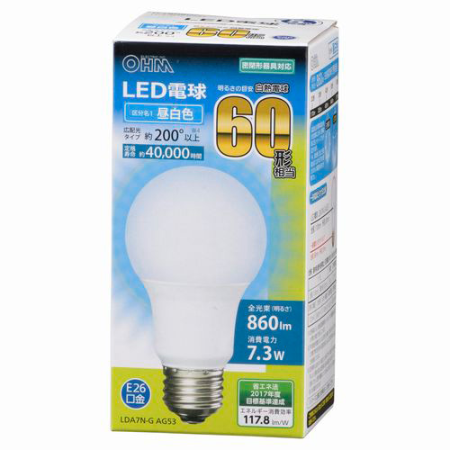 ＬＥＤ電球６０Ｗ相当 昼光色 | オーム電機