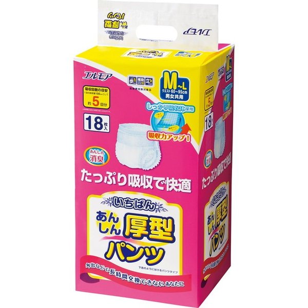 いちばんあんしん厚型パンツ Ｍ－Ｌ　１８枚 | カミ商事