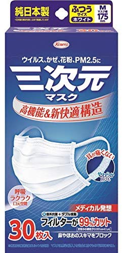 三次元マスクふつうＭサイズホワイト ３０枚 | 興和