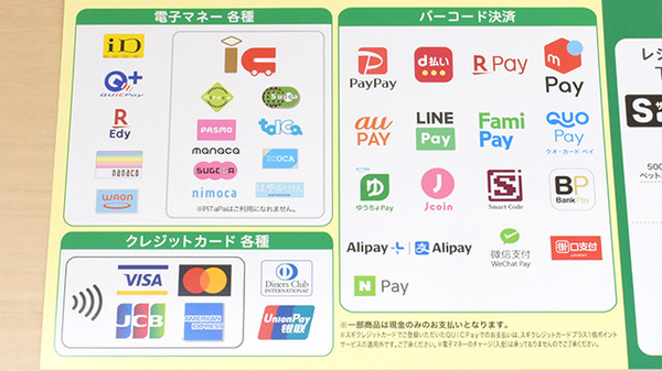 クレジットカード・電子マネー・QRコード決済に対応しています