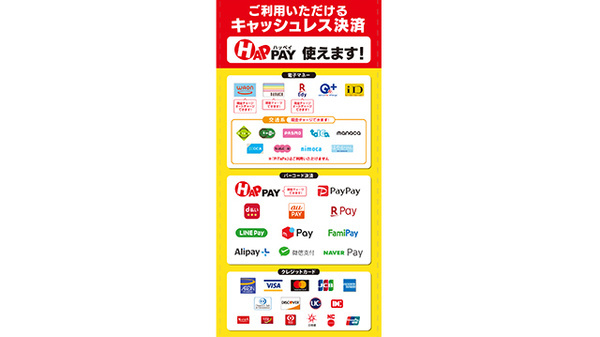 各種キャッシュレス決済に対応しております。
