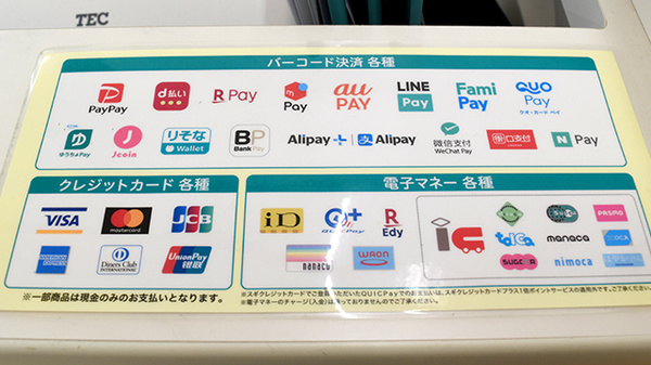 クレジットカード・電子マネー・QRコード決済に対応しています