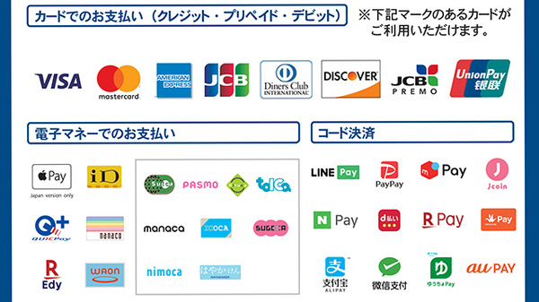 電子マネー・クレカ・QR決済対応しております。
