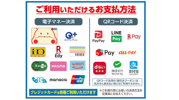 各種キャッシュレス決済を対応しております