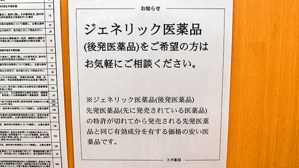 スギ薬局　川越鴨田店のジェネリック対応