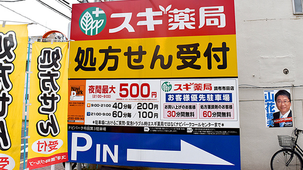 スギ薬局　調布布田店の駐車場案内