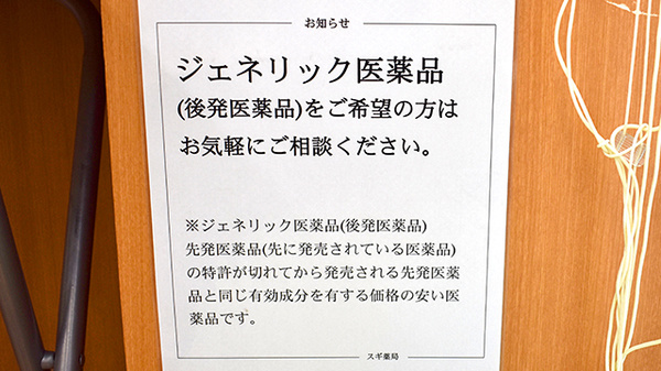スギ薬局　江東富岡店のジェネリック対応