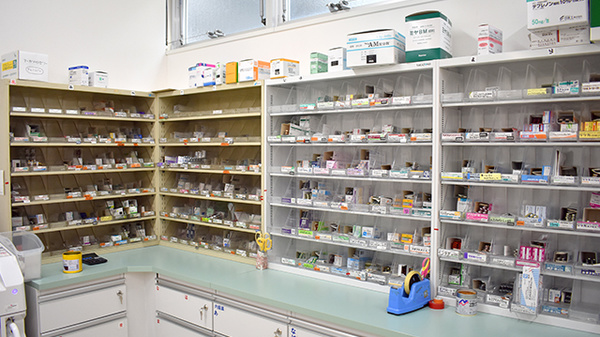 もろおか幸盛堂薬局の薬棚