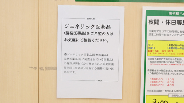 スギ薬局　彦根西今店のジェネリック対応