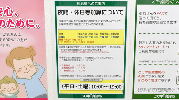 スギ薬局　丸広入間店の夜間休日対応