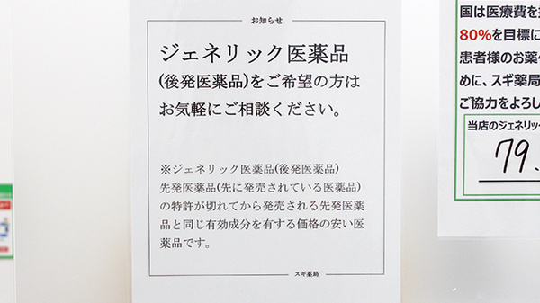 スギ薬局　町田森野店のジェネリック対応