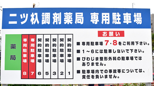 二ツ杁調剤薬局の駐車場案内