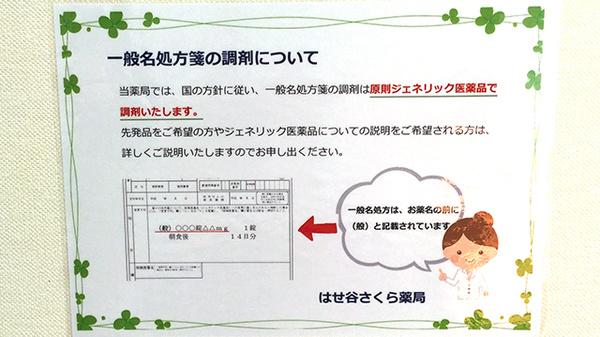 はせ谷さくら薬局のジェネリック対応