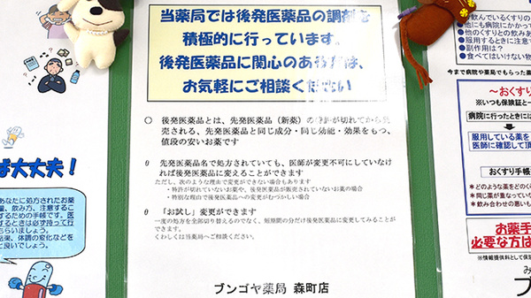 ブンゴヤ薬局　森町店のジェネリック対応