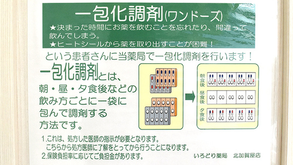 いろどり薬局北加賀屋店の一包化対応