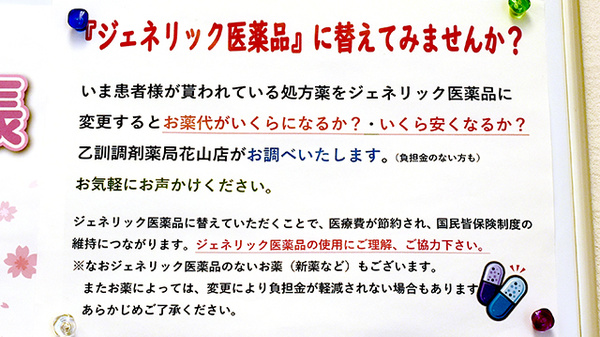 乙訓調剤薬局　花山店のジェネリック対応