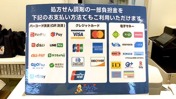 大和田らいふ薬局のクレカ/電子マネー/スマホ決済対応