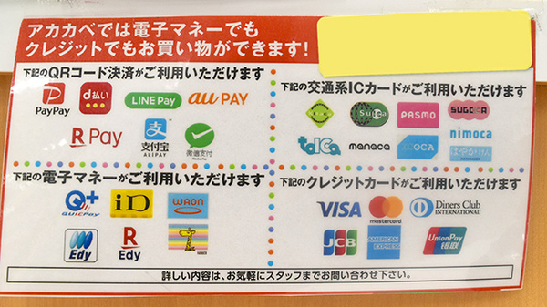 アカカベ薬局　招提中町店のクレカ/電子マネー/スマホ決済対応