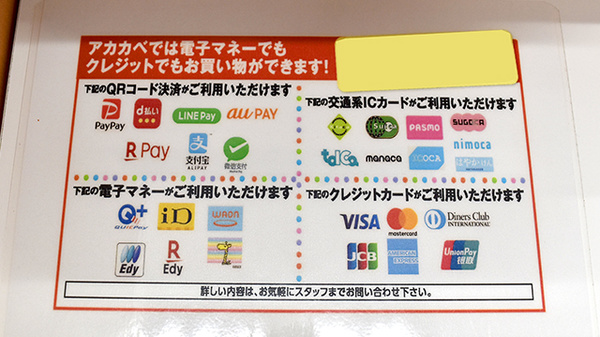 アカカベ薬局　門真大池町店のクレカ/電子マネー/スマホ決済対応