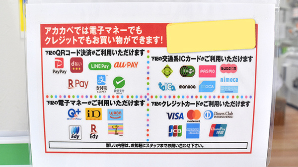 アカカベ薬局　萱島店のクレカ/電子マネー/スマホ決済対応