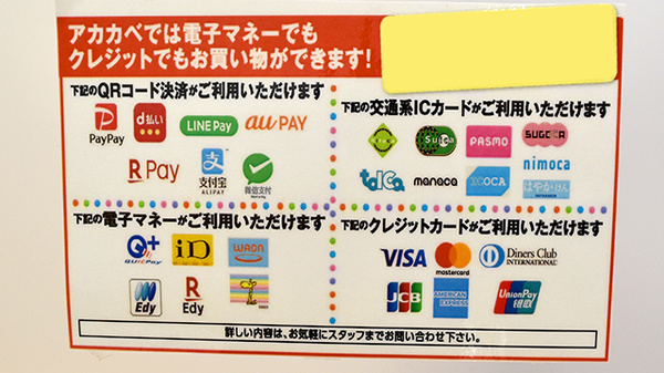 アカカベ薬局　成田西町店のクレカ/電子マネー/スマホ決済対応