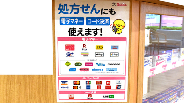 にしいち薬局　夙川駅前店のクレカ/電子マネー/スマホ決済対応