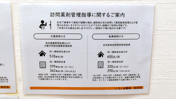 しろくま薬局初芝店の在宅対応
