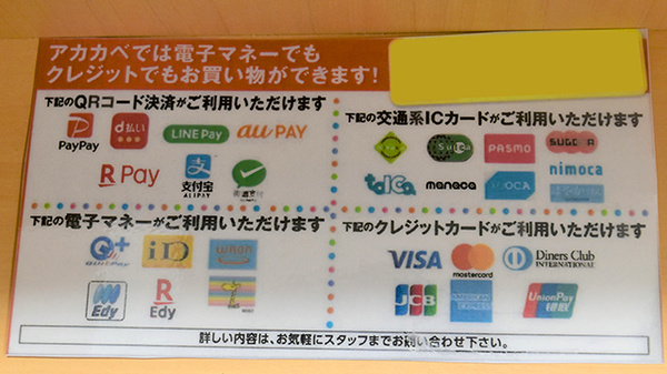 アカカベ薬局　島本駅前店のクレカ/電子マネー/スマホ決済対応