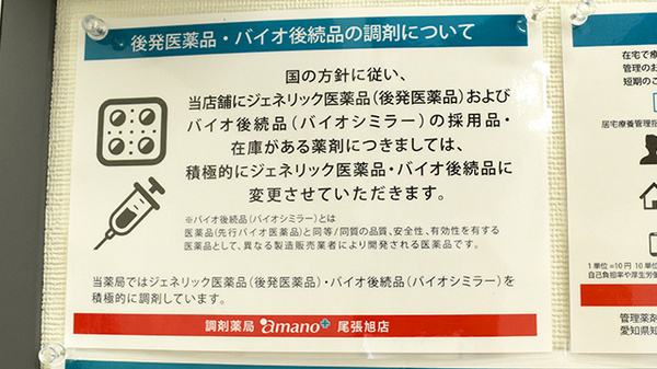 調剤薬局 ａｍａｎｏ 尾張旭店のジェネリック対応