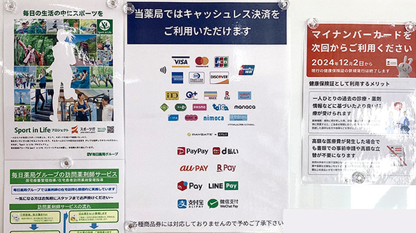 毎日薬局 篭部田店のクレカ/電子マネー/スマホ決済対応