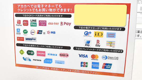 アカカベ薬局　博労町店のクレカ/電子マネー/スマホ決済対応