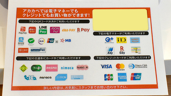 アカカベ薬局　庄内西町店のクレカ/電子マネー/スマホ決済対応