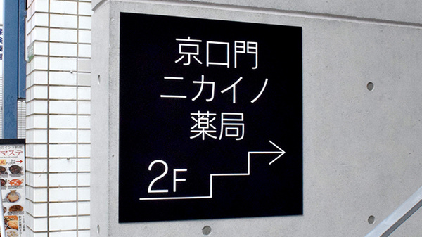 京口門ニカイノ薬局の看板