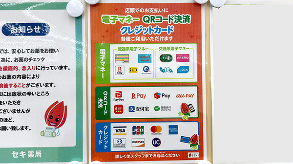 セキ薬局　梅郷店のクレカ/電子マネー/スマホ決済対応