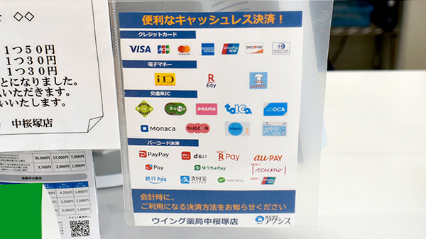 ウイング薬局 中桜塚店のクレカ/電子マネー/スマホ決済対応