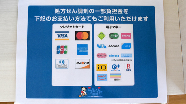 丸岡らいふ薬局のクレカ/電子マネー対応