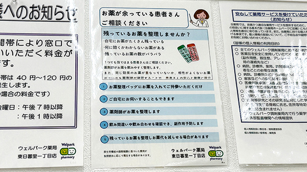 ウェルパーク薬局　東日暮里一丁目店の残薬回収サービス