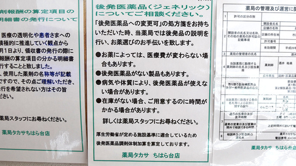 薬局タカサ　ちはら台店のジェネリック対応