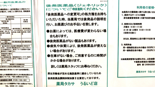 薬局タカサ　うるいど店のジェネリック対応