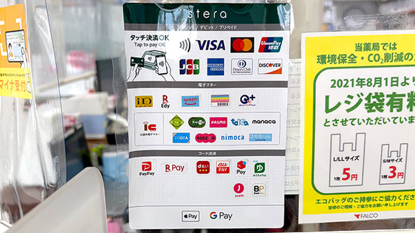 ファルコ薬局　枚方店のクレカ/電子マネー/スマホ決済対応
