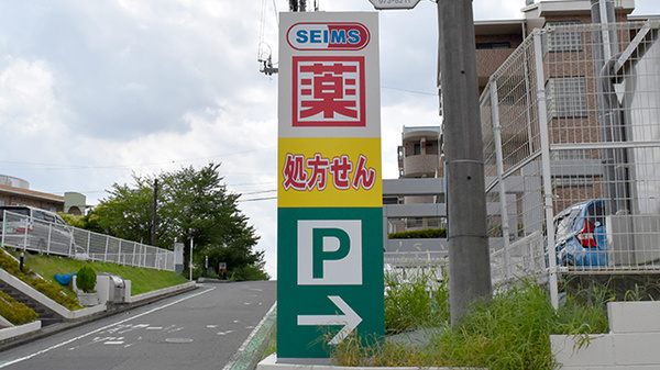 ドラッグセイムス青葉黒須田薬局の看板