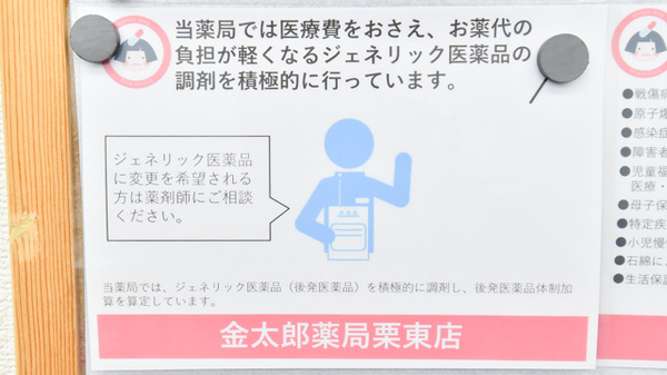 金太郎薬局　栗東店のジェネリック対応
