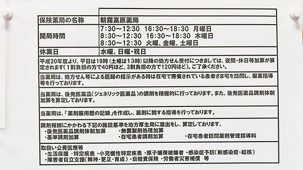 朝霧高原薬局の夜間休日対応
