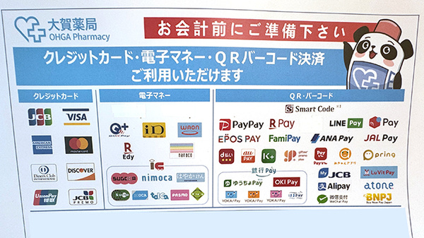 大賀薬局　市立病院前店のクレカ/電子マネー/スマホ決済対応