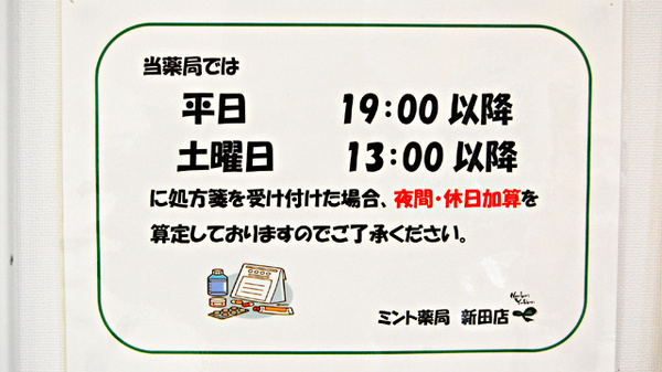 ミント薬局　新田店の夜間休日対応