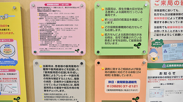 ミント薬局の掲示物