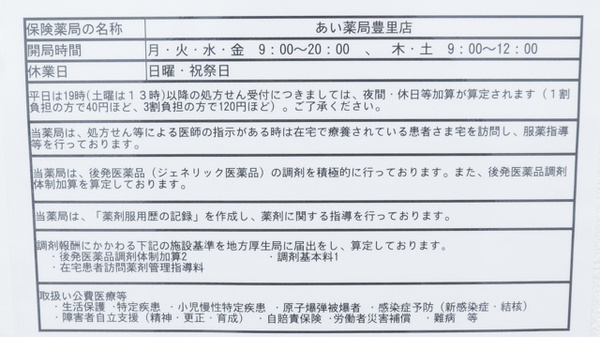 あい薬局　豊里店の夜間休日対応