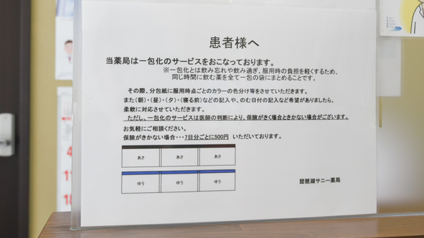 琵琶湖サニー薬局の一包化対応